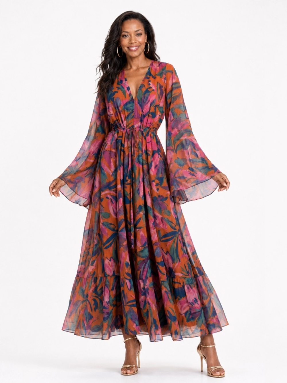 Antthony Original Tropical Floral Maxi Dress NWT Pink Coral Purple Size M
